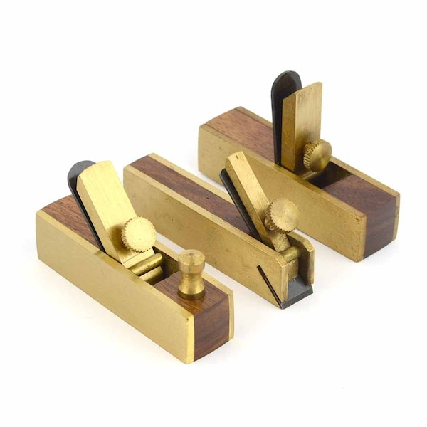Big Horn Micro Brass Plane 3 Piece Standard, Bull Nose, Scraper in Wooden Box 19278 - main